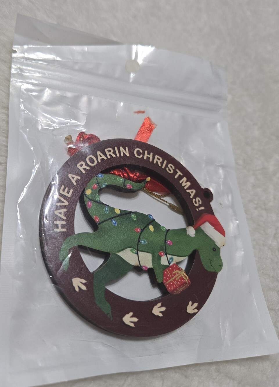 Have A Roaring Christmas Wooden Dinosaur Ornament NWT